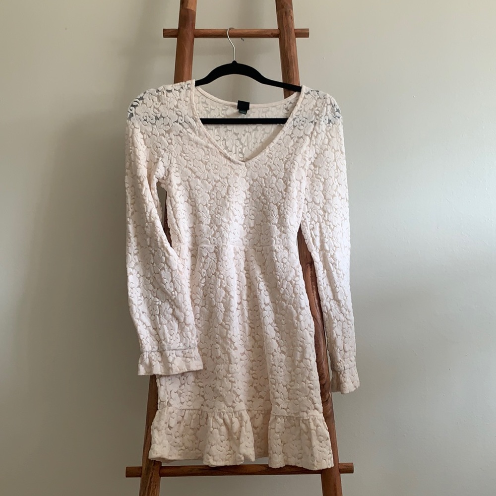 Cream 3D floral printed long sleeve dress